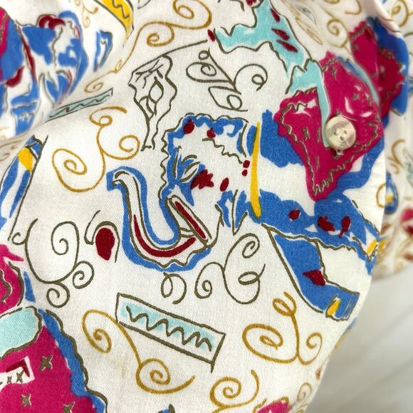 Chaus Women Vintage Short Sleeve Button Top Blouse Colorful Preppy Size Small - Picture 2 of 6